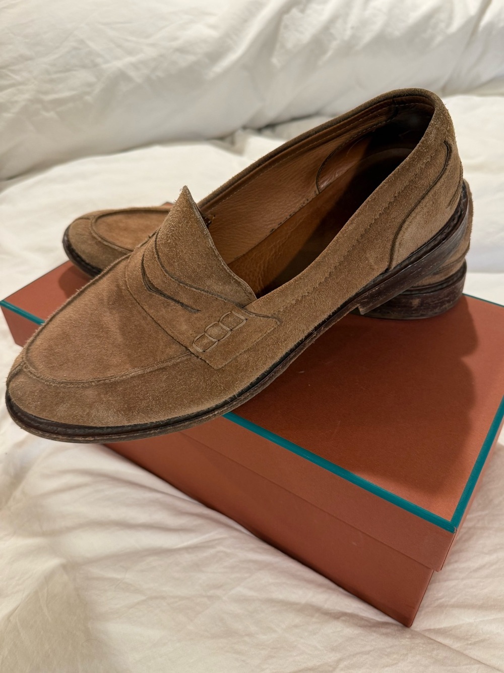 Brunello Cucinelli Tan Suede Penny Loafers - Picture 2 of 6